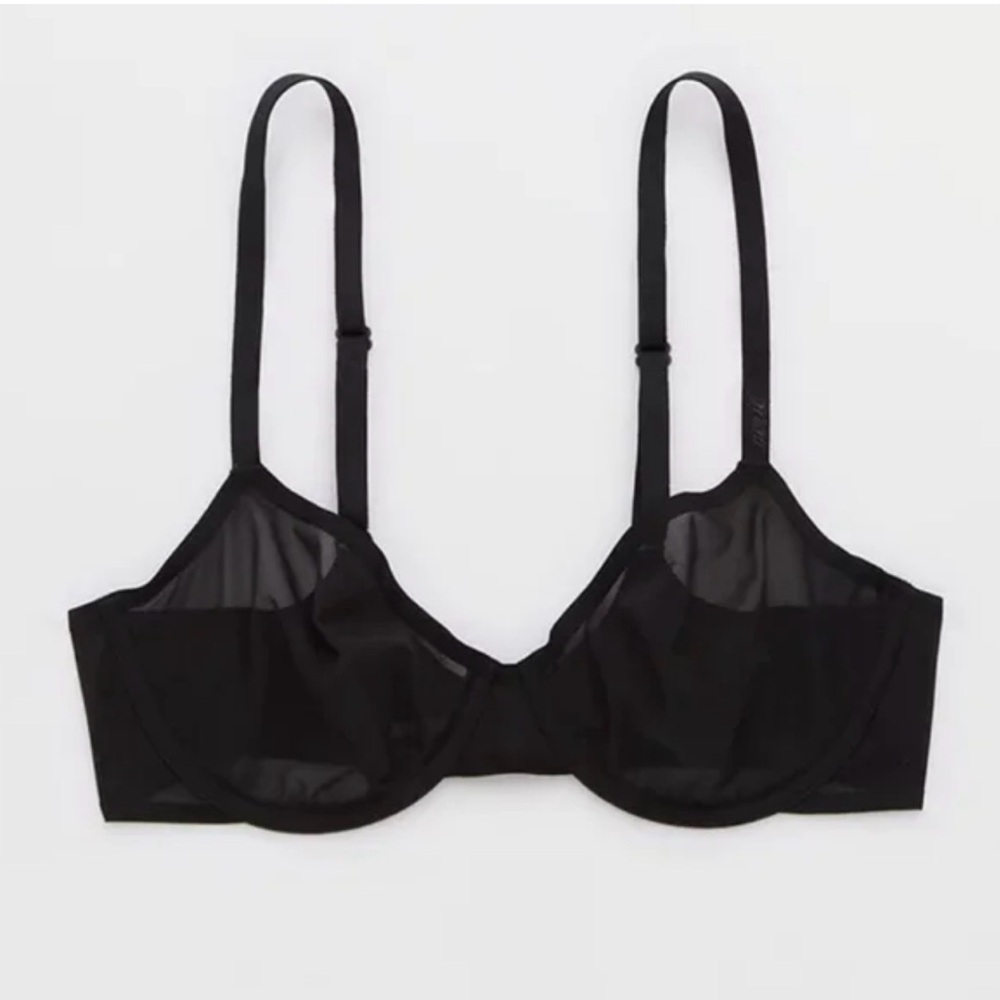 Aerie Smoothez Unlined Sheer Full Coverage Underwire Bra Black NWT 36C